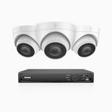 H800 - Kit videosorveglianza PoE 8 canali con 3 telecamere 8 MPX (4K), visione notturna a colori e IR,microfono integrato, riconoscere di persone e veicoli, supporta ONVIF e RTSP