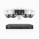 HDCK680 - Kit videosorveglianza PoE 8 canali con 4 telecamera 4K e 1 telecamera 6 MPX doppia lente(ultra grandangolo 180°), visione notturna a colori, microfono incorporato, riconoscere di persone e veicoli