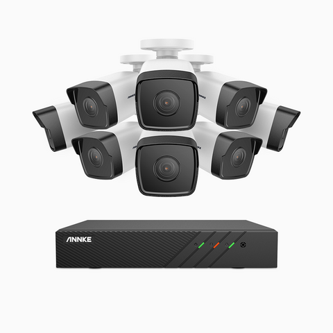 H500 - Kit videosorveglianza PoE 8 canali con 8 telecamere 5 MPX, EXIR Visione Notturna, microfono integrato, IP67, supporta ONVIF e RTSP