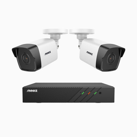 H500 - Kit videosorveglianza PoE 8 canali con 2 telecamere 5 MPX, EXIR Visione Notturna, microfono integrato, IP67, supporta ONVIF e RTSP
