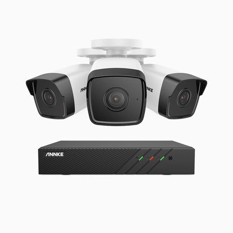 H500 - Kit videosorveglianza PoE 8 canali con 3 telecamere 5 MPX, EXIR Visione Notturna, microfono integrato, IP67, supporta ONVIF e RTSP