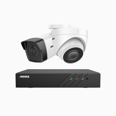 H500 - Kit videosorveglianza PoE 8 canali 5 MPX, 1 telecamera bullet e 1 telecamera turret, EXIR Visione Notturna, microfono integrato, IP67, supporta ONVIF e RTSP