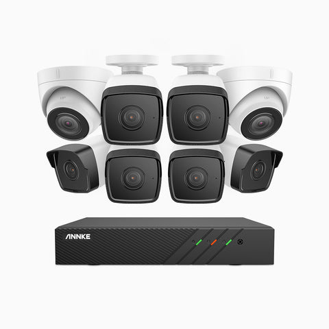 H500 - Kit videosorveglianza PoE 8 canali 5 MPX, 6 telecamere bullet e 2 telecamere turret, EXIR Visione Notturna, microfono integrato, IP67, supporta ONVIF e RTSP