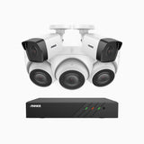 H500 - Kit videosorveglianza PoE 8 canali 5 MPX, 2 telecamere bullet e 3 telecamere turret, EXIR Visione Notturna, microfono integrato, IP67, supporta ONVIF e RTSP