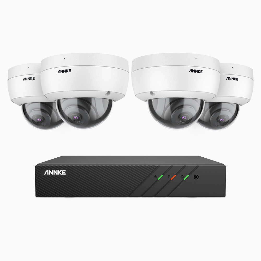 H500 - Kit videosorveglianza PoE 8 canali con 4 telecamere 5 MPX, EXIR Visione Notturna, microfono integrato, IP67, supporta ONVIF e RTSP