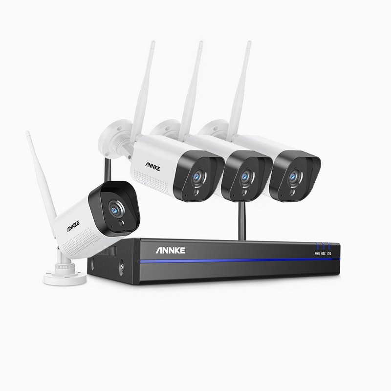 WS300 – Kit videosorveglianza wireless 8 canali con 4 telecamere 3 MPX, microfono integrato, rilevazione umana, Compatibile con Alexa