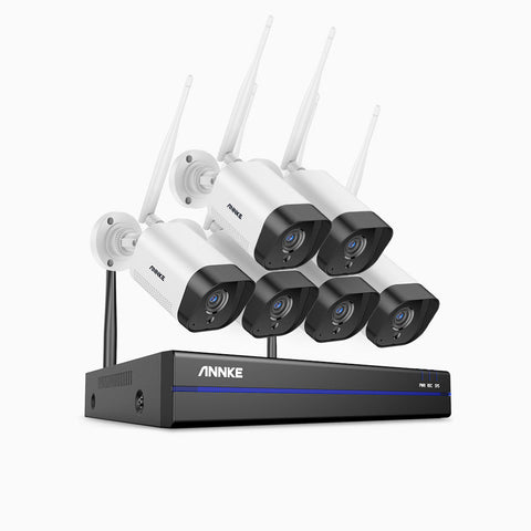 WAS500 - Kit videosorveglianza wireless 8 canali con 6 telecamere 5 MPX, Visione notturna EXIR, audio bidirezionale, microfono integrato, Compatibile con Alexa, IP66