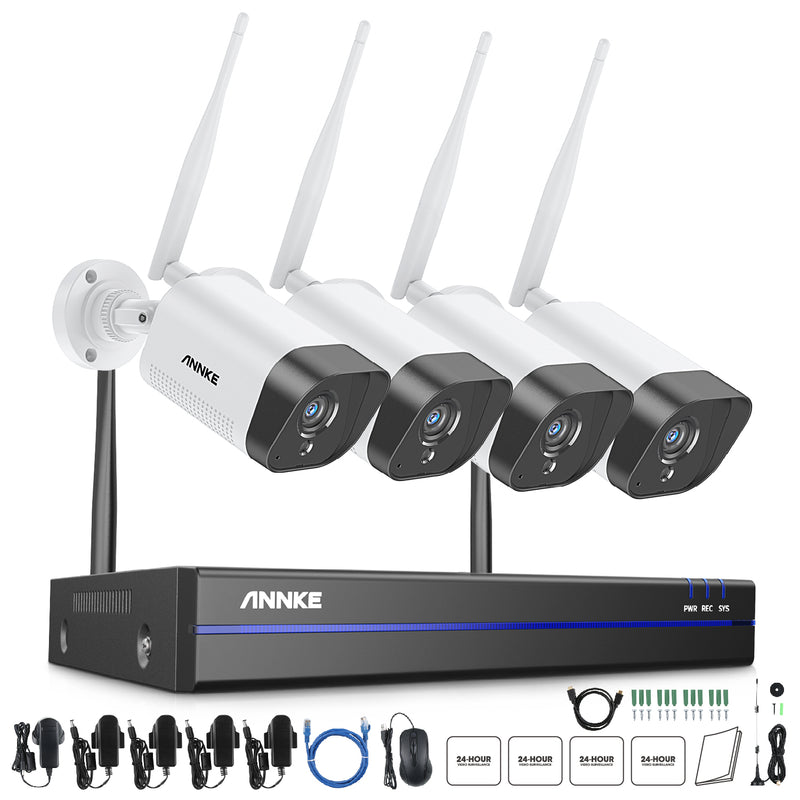 WS300 – Kit videosorveglianza wireless 8 canali con 4 telecamere 3 MPX, microfono integrato, rilevazione umana, Compatibile con Alexa