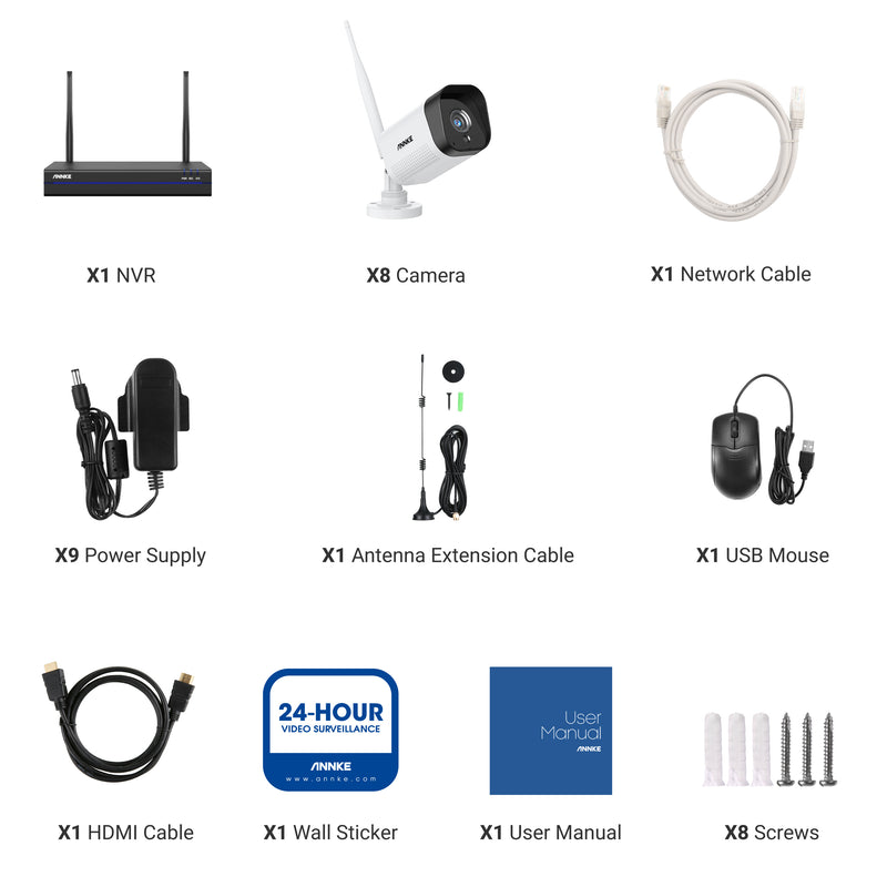 WS300 – Kit videosorveglianza wireless 8 canali con 8 telecamere 3 MPX, microfono integrato, rilevazione umana, Compatibile con Alexa