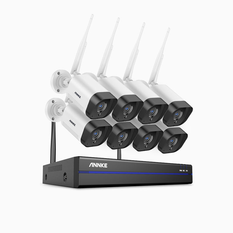 WS300 – Kit videosorveglianza wireless 8 canali con 8 telecamere 3 MPX, microfono integrato, rilevazione umana, Compatibile con Alexa