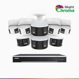 NightChroma<sup>TM</sup> NDK800 – Kit videosorveglianza 8 canali PoE Dual Lens 4K, 4 telecamere bullet e 4 telecamere turret, f/1.0 Super Aperture, Acme Color Night Vision, Active Siren and Strobe, Human & Vehicle Detection, Intelligent Behavior Analysis