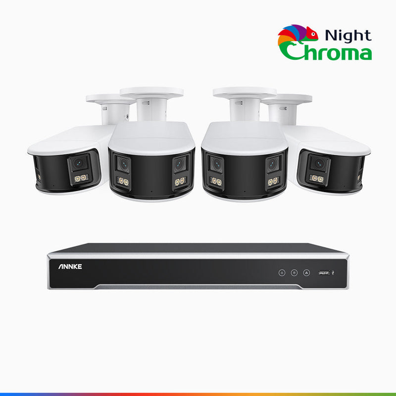 NightChroma<sup>TM</sup> NDK800 – Kit videosorveglianza 8 canali con 4 PoE Dual Lens telecamere 4K, f/1.0 Super Aperture, Acme Color Night Vision, Active Siren and Strobe, Human & Vehicle Detection, Intelligent Behavior Analysis, Built-in Micphone