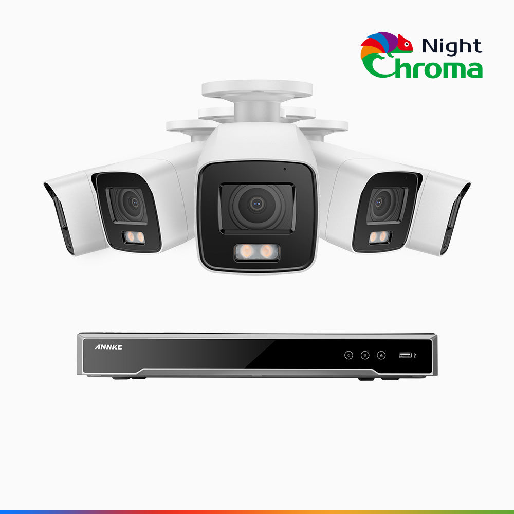 NightChroma<sup>TM</sup> NCK800 - Kit videosorveglianza PoE 8 canali con 5 telecamere 4K, Telecamera di Sicurezza PoE IP Acme 4K UHD Visione Notturna Full Color con Straordinaria Apertura  f/1.0, Compatibile con Alexa (I91BQ)