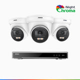 NightChroma<sup>TM</sup> NCK800 - Kit videosorveglianza PoE 8 canali con 3 telecamere 4K, Telecamera di Sicurezza PoE IP Acme 4K UHD Visione Notturna Full Color con Straordinaria Apertura  f/1.0, Compatibile con Alexa (I91BQ)