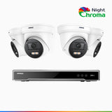 NightChroma<sup>TM</sup> NCK800 - Kit videosorveglianza PoE 8 canali con 4 telecamere 4K, Telecamera di Sicurezza PoE IP Acme 4K UHD Visione Notturna Full Color con Straordinaria Apertura  f/1.0, Compatibile con Alexa (I91BQ)