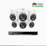 NightChroma<sup>TM</sup> NCK800 - Kit videosorveglianza PoE 8 canali con 6 telecamere 4K, Telecamera di Sicurezza PoE IP Acme 4K UHD Visione Notturna Full Color con Straordinaria Apertura  f/1.0, Compatibile con Alexa (I91BQ)