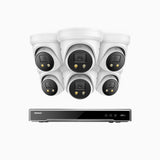 AH800 - Kit videosorveglianza PoE 8 canali con 6 telecamere 4K con sensore BSI da 1/1,8'', apertura f/1,6 (0,003 Lux), sirena e allarme stroboscopico, audio bidirezionale, rilevamento di persone e veicoli, protezione perimetrale, funziona con Alexa