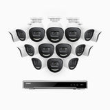 AH800 - Kit videosorveglianza PoE 16 canali con 16 telecamere 4K con sensore BSI da 1/1,8'', apertura f/1,6 (0,003 Lux), sirena e allarme stroboscopico, audio bidirezionale, rilevamento di persone e veicoli, protezione perimetrale, funziona con Alexa
